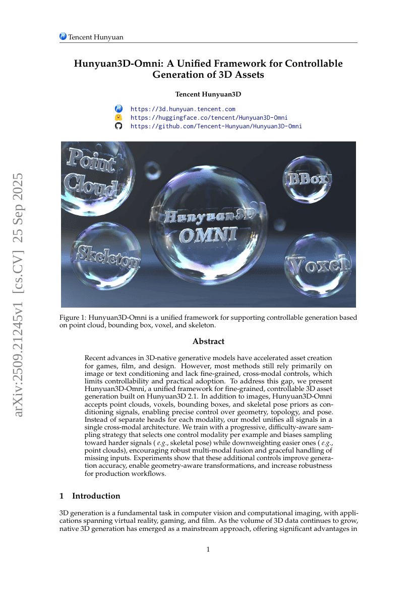 Hunyuan3D-Omni: A Unified Framework for Controllable Generation of 3D
Assets