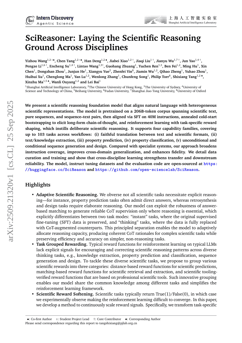 SciReasoner: Laying the Scientific Reasoning Ground Across Disciplines