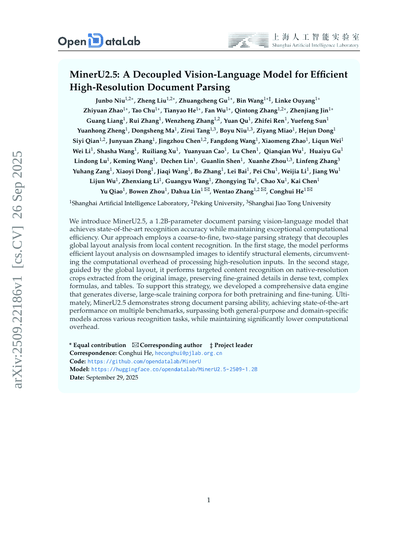 MinerU2.5: A Decoupled Vision-Language Model for Efficient
High-Resolution Document Parsing