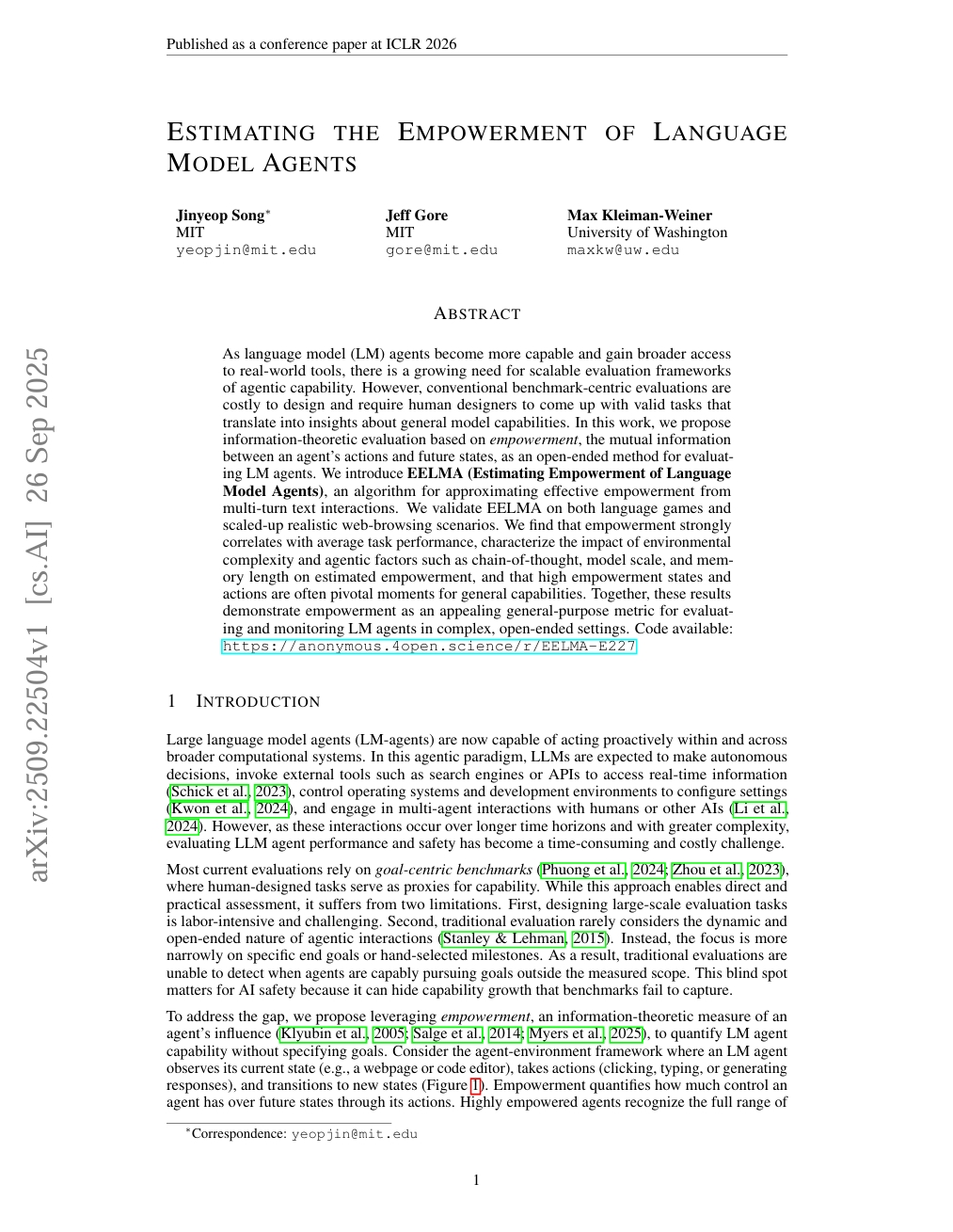 Estimating the Empowerment of Language Model Agents