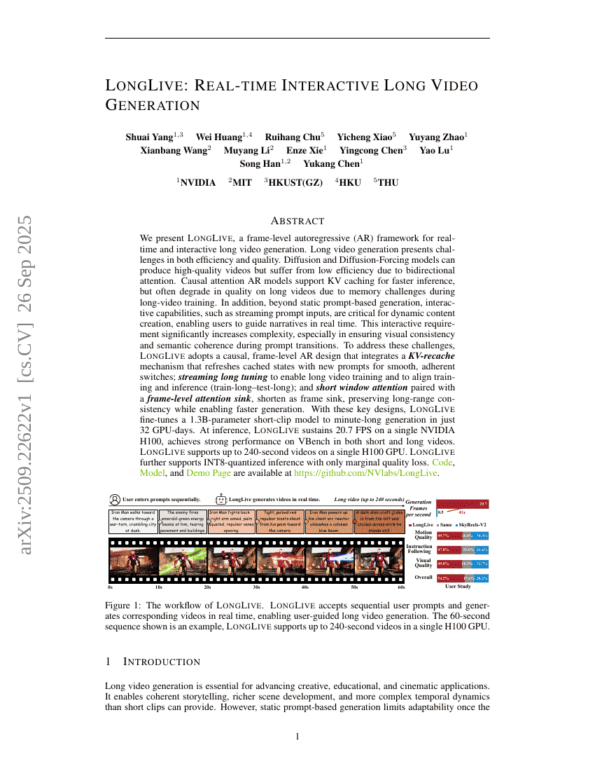 LongLive: Real-time Interactive Long Video Generation