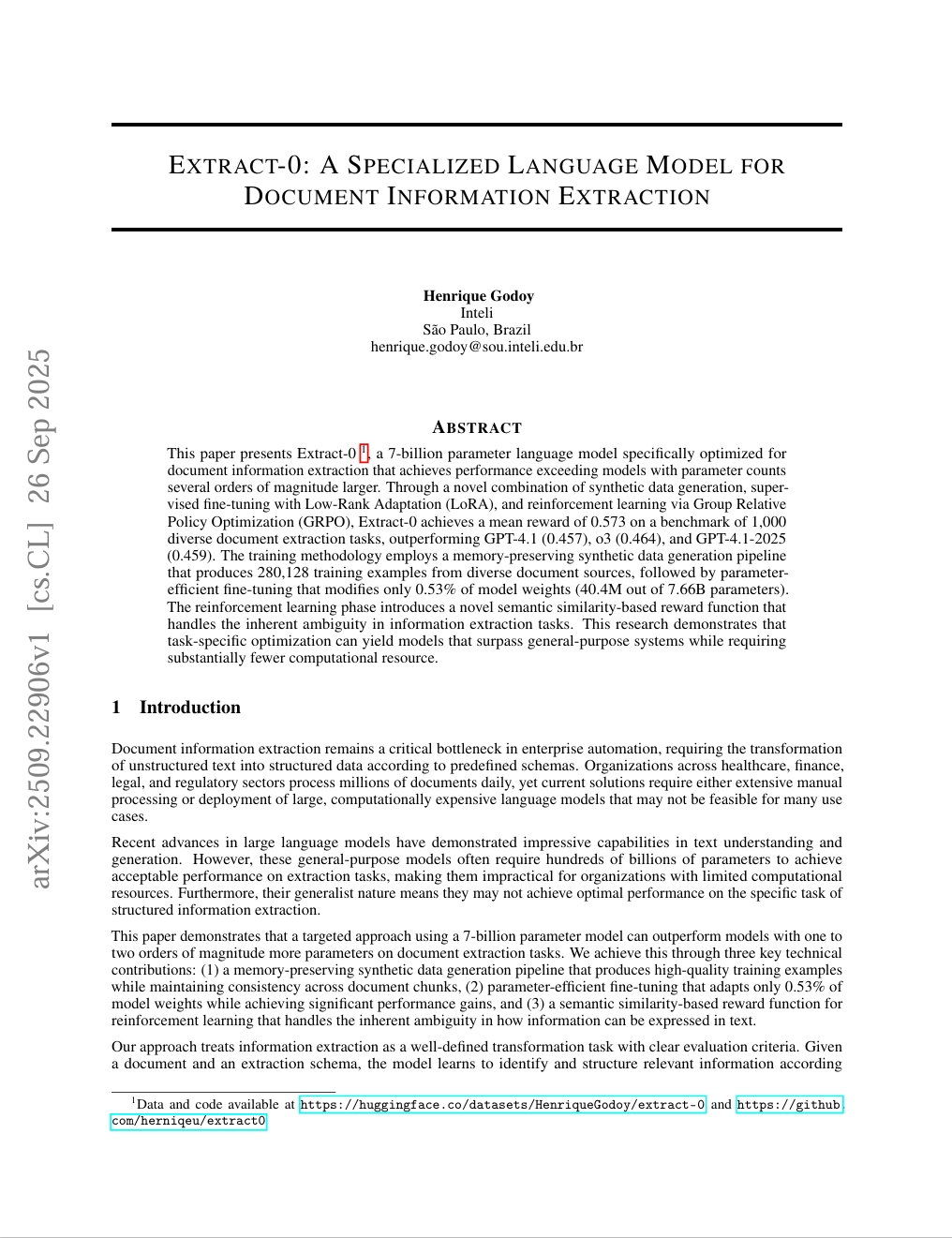 Extract-0: A Specialized Language Model for Document Information Extraction