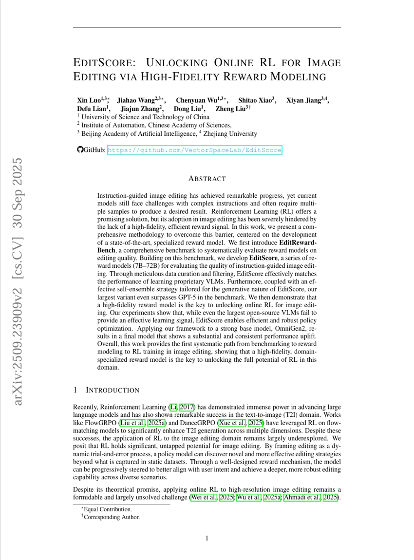 EditScore：通过高保真奖励建模解锁图像编辑中的在线RL