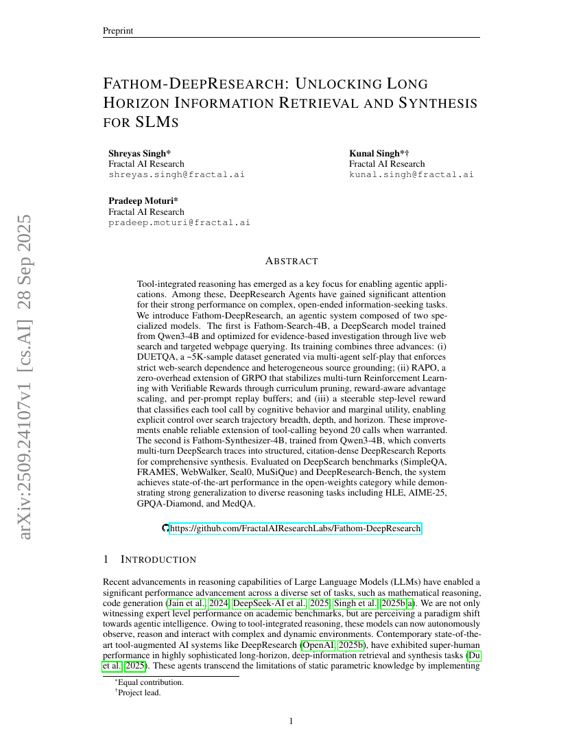 Fathom-DeepResearch: Unlocking Long Horizon Information Retrieval and Synthesis for SLMs