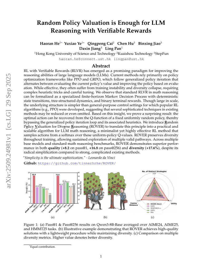 Random Policy Valuation is Enough for LLM Reasoning with Verifiable
Rewards