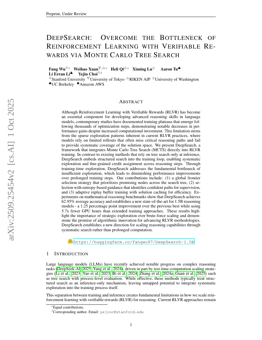 DeepSearch: Overcome the Bottleneck of Reinforcement Learning with Verifiable Rewards via Monte Carlo Tree Search