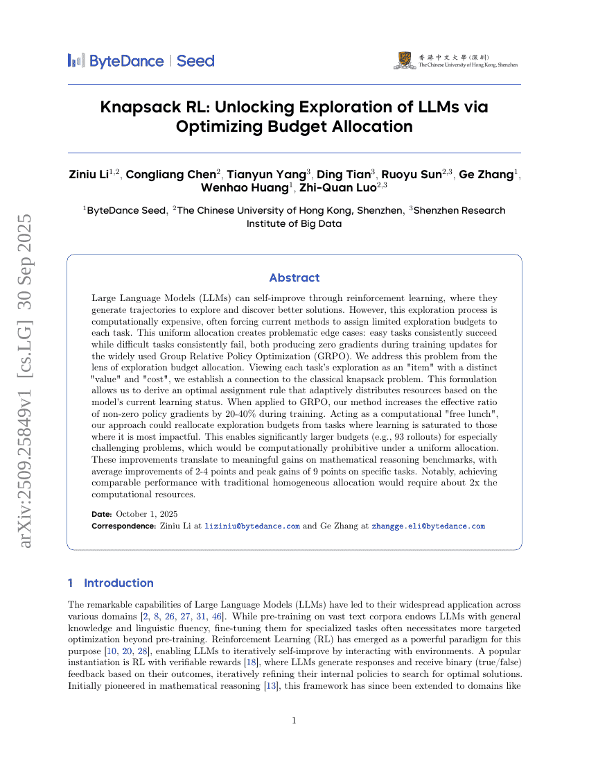 Knapsack RL: Unlocking Exploration of LLMs via Optimizing Budget Allocation
