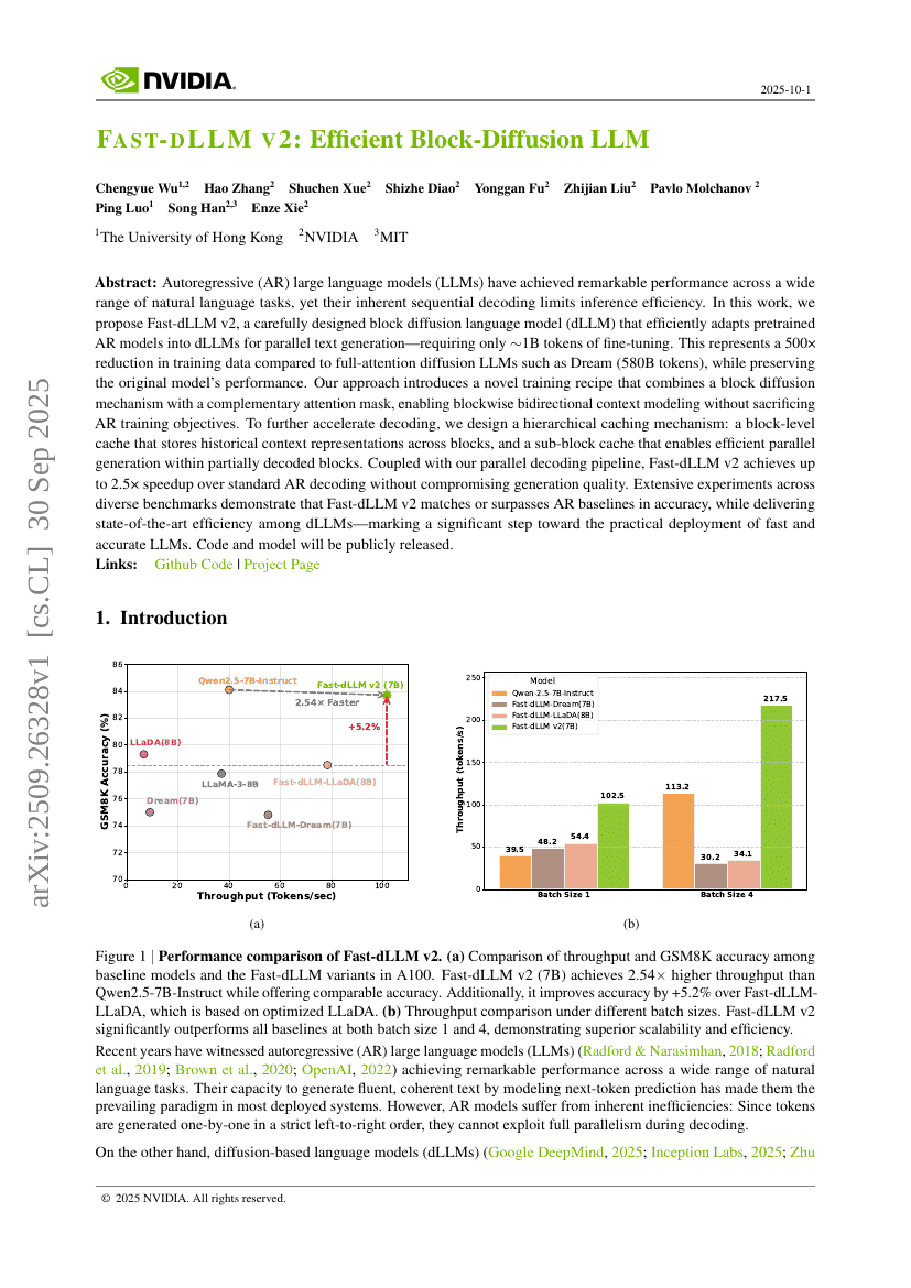 Fast-dLLM v2: Efficient Block-Diffusion LLM