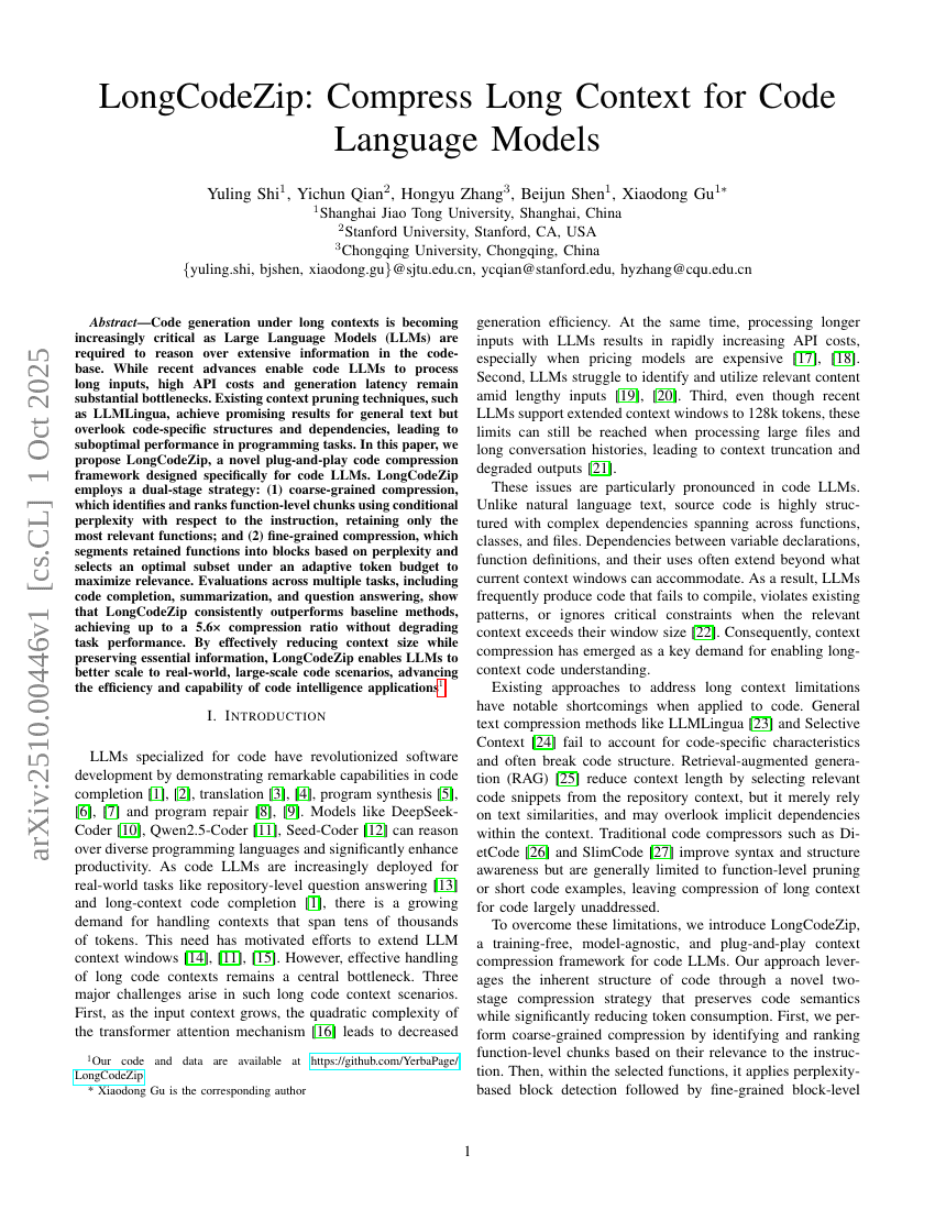 LongCodeZip: Compress Long Context for Code Language Models