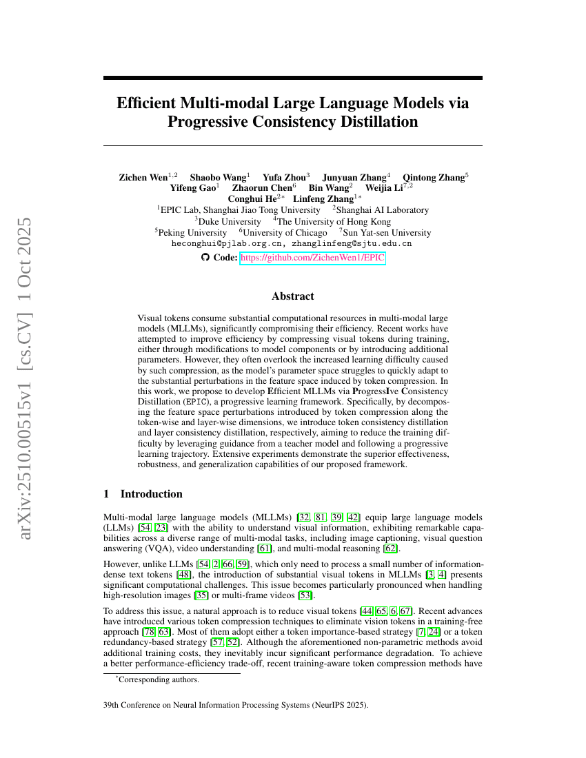 Efficient Multi-modal Large Language Models via Progressive Consistency Distillation