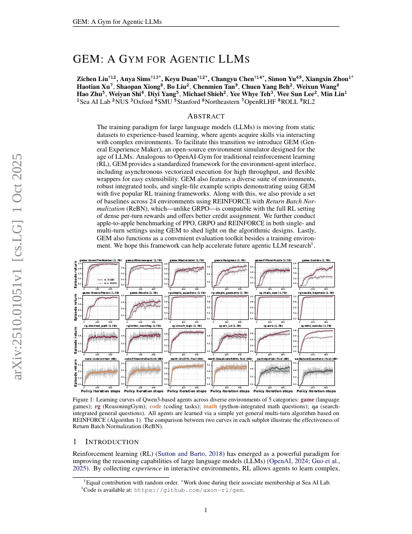 GEM: A Gym for Agentic LLMs