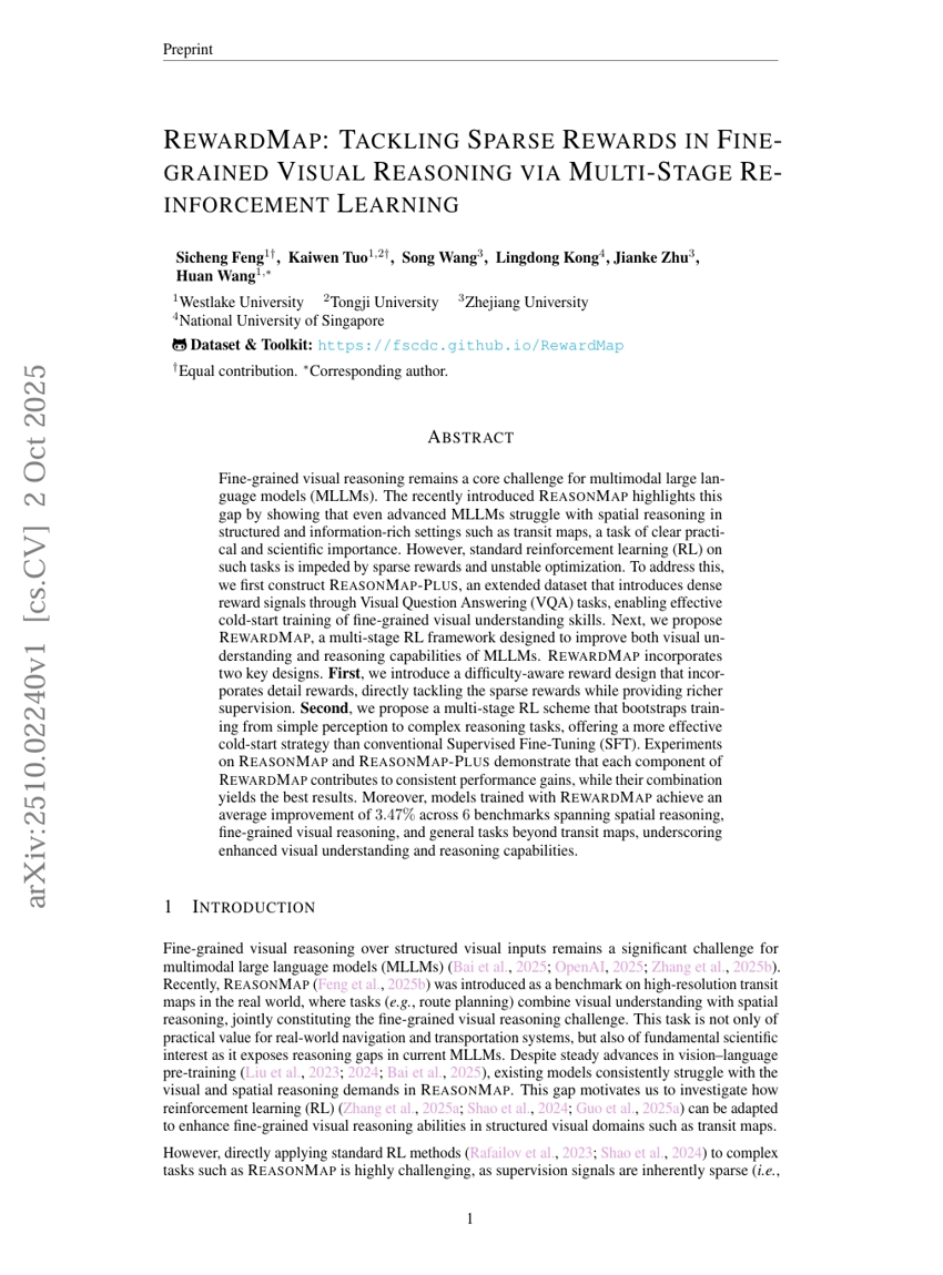 RewardMap：通过多阶段强化学习应对细粒度视觉推理中的稀疏奖励