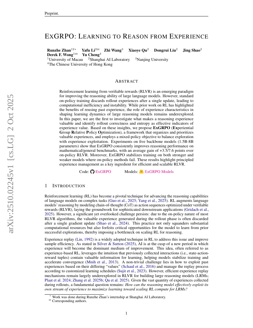 ExGRPO: Learning to Reason from Experience