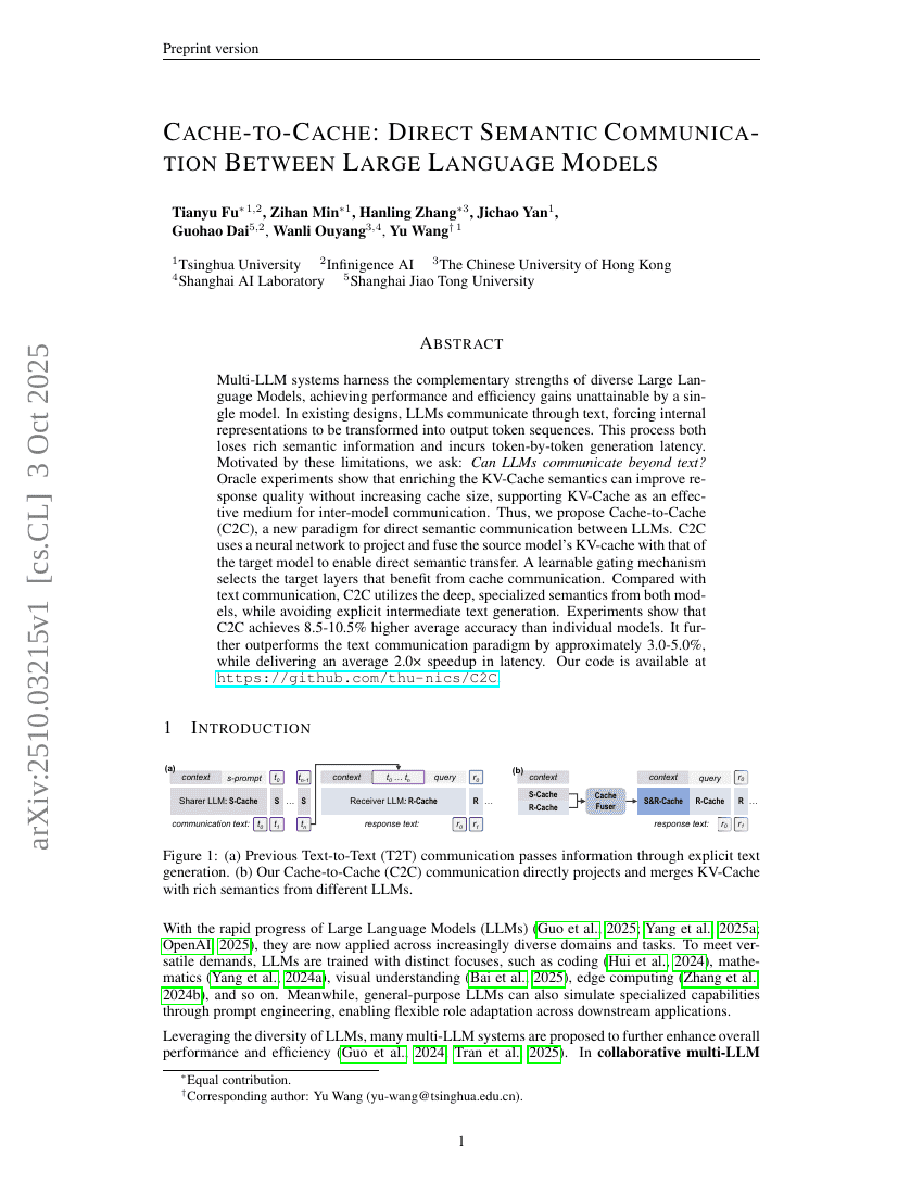 Cache-to-Cache: Direct Semantic Communication Between Large Language Models