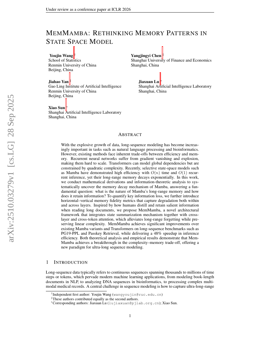 MemMamba: Rethinking Memory Patterns in State Space Model