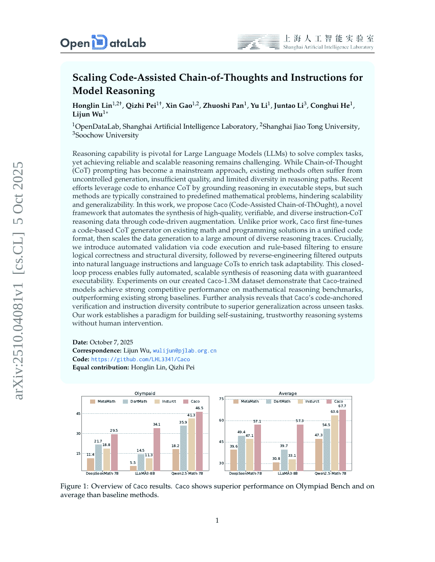 Scaling Code-Assisted Chain-of-Thoughts and Instructions for Model Reasoning