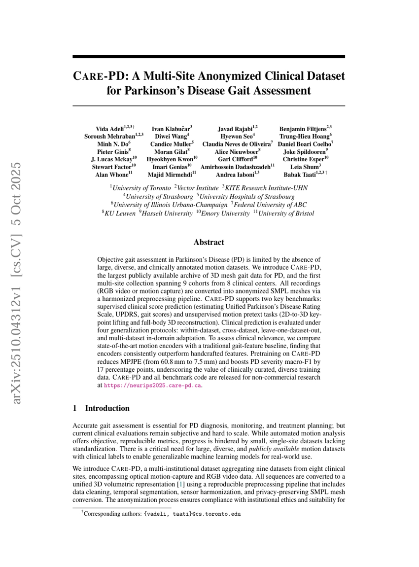 CARE-PD: Ein mehrzentrisches anonymisiertes klinisches Datensatz für die Gangbeurteilung bei Parkinson-Patienten