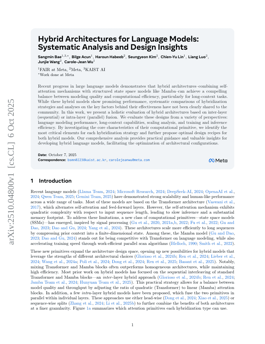 Hybrid Architectures for Language Models: Systematic Analysis and Design
Insights