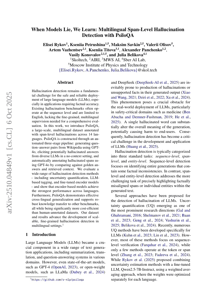 When Models Lie, We Learn: Multilingual Span-Level Hallucination Detection with PsiloQA