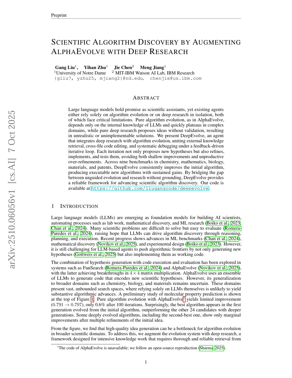 Scientific Algorithm Discovery by Augmenting AlphaEvolve with Deep Research