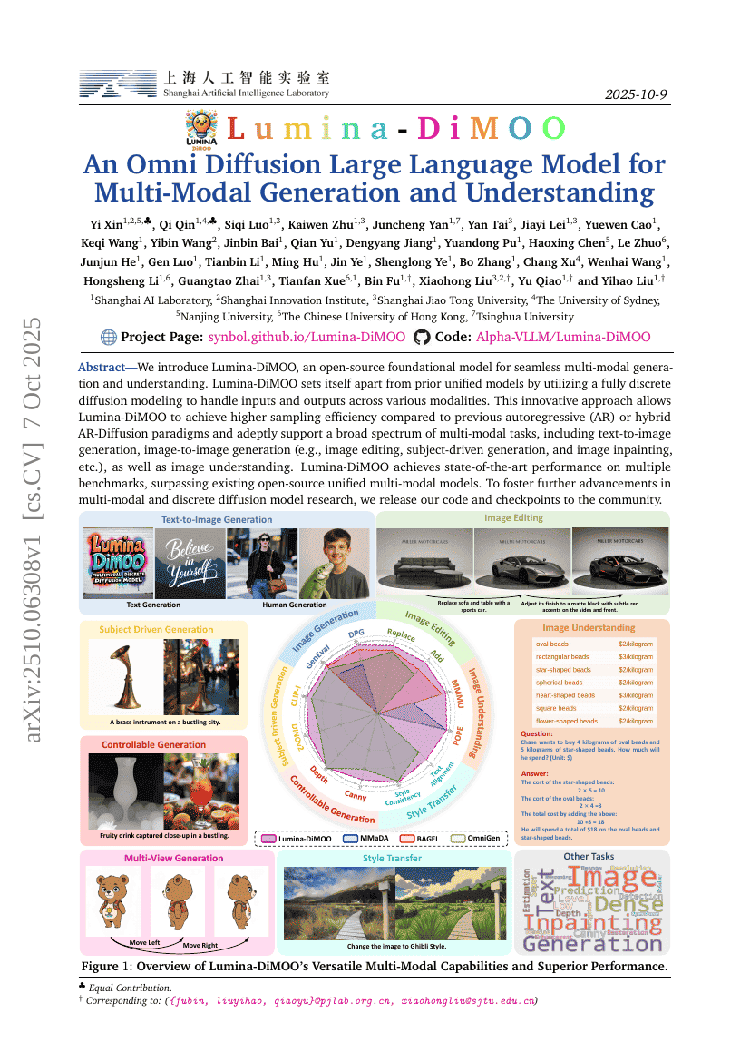 Lumina-DiMOO: An Omni Diffusion Large Language Model for Multi-Modal
Generation and Understanding