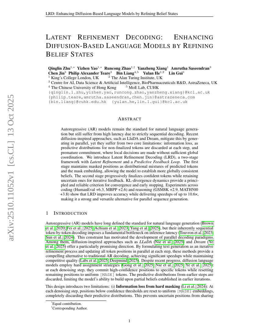Latent Refinement Decoding: Enhancing Diffusion-Based Language Models by
  Refining Belief States