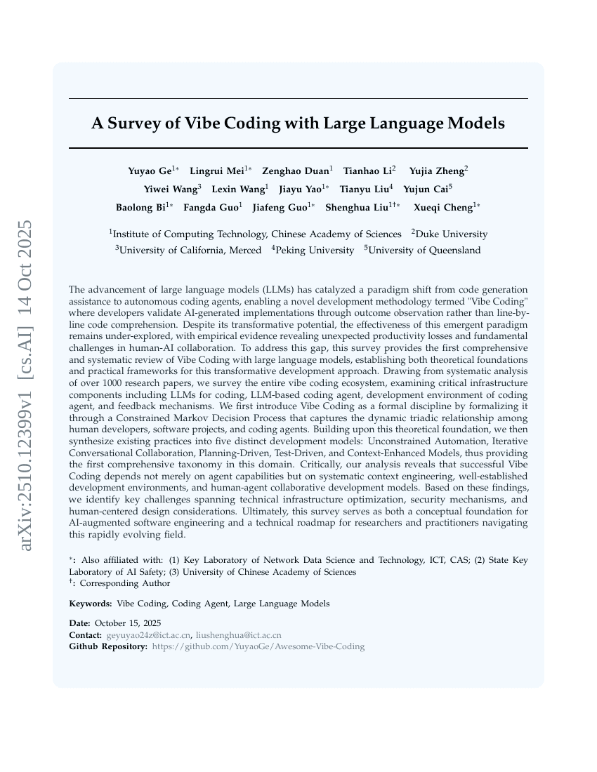 A Survey of Vibe Coding with Large Language Models