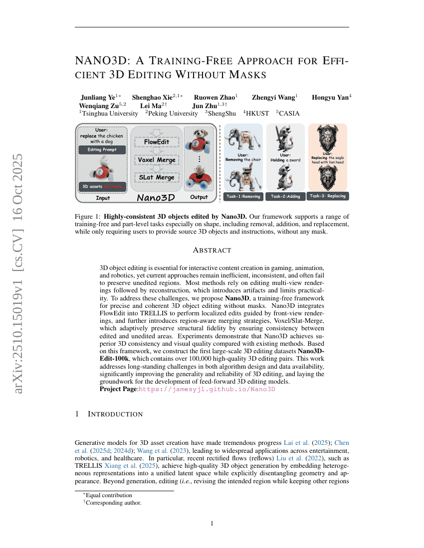 NANO3D: A Training-Free Approach for Efficient 3D Editing Without Masks