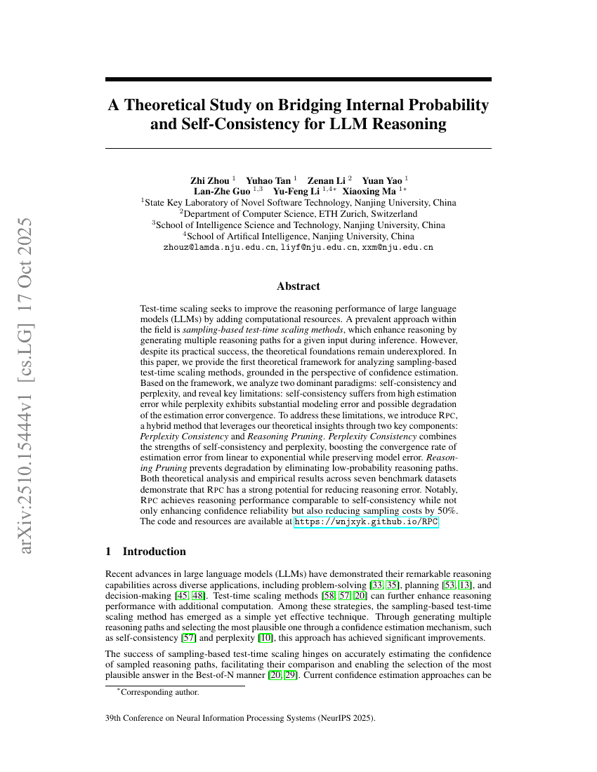 A Theoretical Study on Bridging Internal Probability and
  Self-Consistency for LLM Reasoning