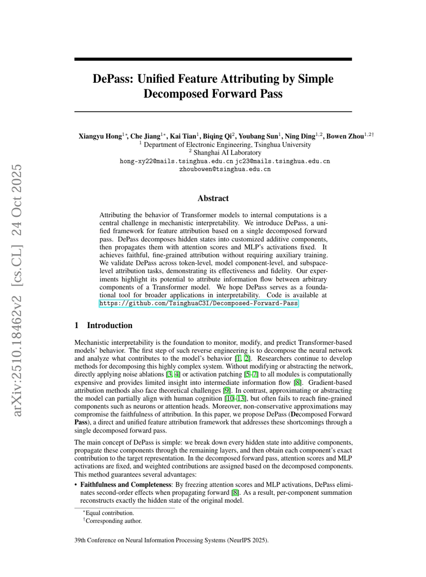 DePass: Einheitliche Merkmalszuweisung durch einfachen zerlegten Vorwärtsdurchlauf