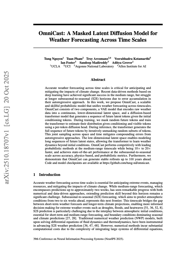 OmniCast: A Masked Latent Diffusion Model for Weather Forecasting Across Time Scales