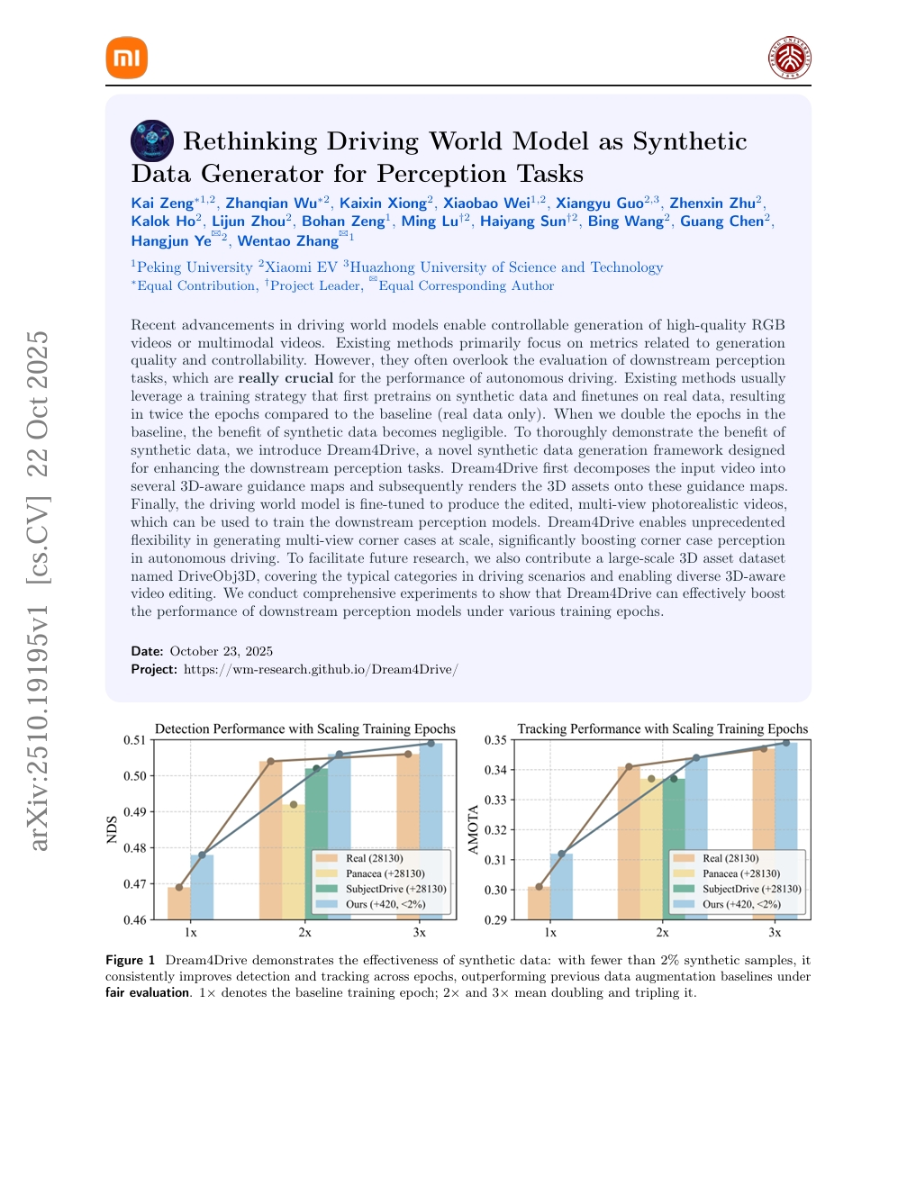 주행 세계 모델을 인지 작업을 위한 합성 데이터 생성기로 재고하기