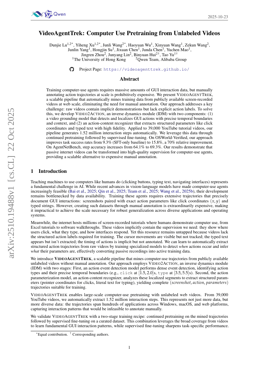 VideoAgentTrek: Computer Use Pretraining from Unlabeled Videos