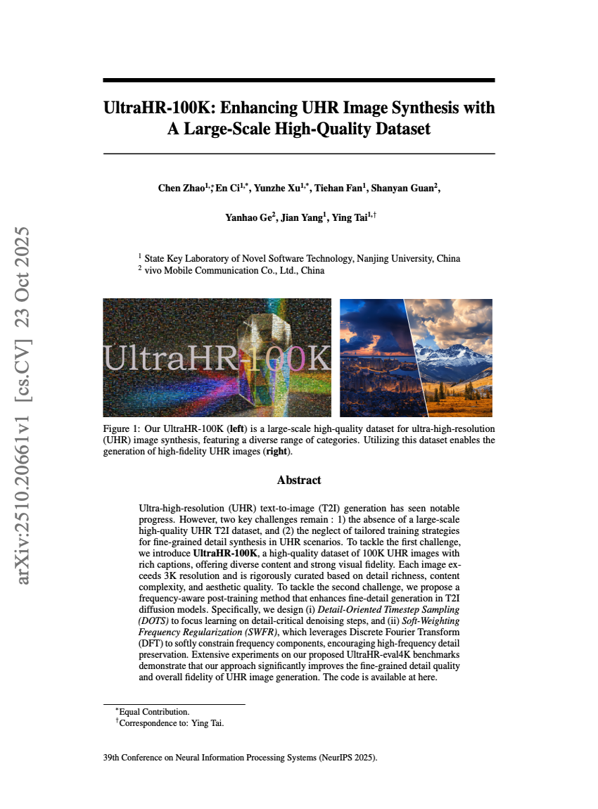 UltraHR-100K：基于大规模高质量数据集增强UHR图像合成