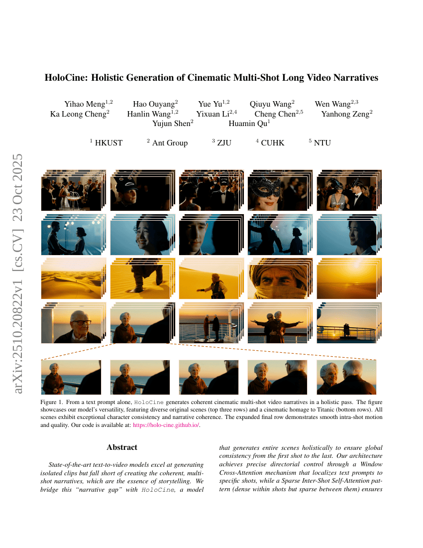 HoloCine: Holistic Generation of Cinematic Multi-Shot Long Video
  Narratives
