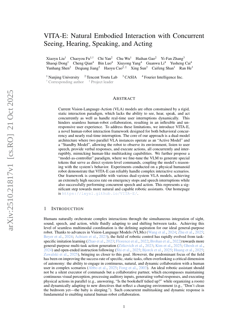 VITA-E: Natural Embodied Interaction with Concurrent Seeing, Hearing,
  Speaking, and Acting
