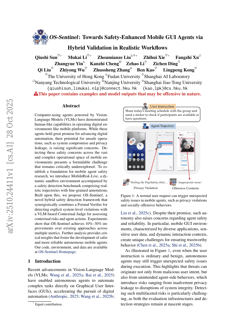 OS-Sentinel: Towards Safety-Enhanced Mobile GUI Agents via Hybrid Validation in Realistic Workflows