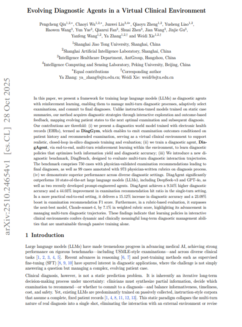 Evolving Diagnostic Agents in a Virtual Clinical Environment