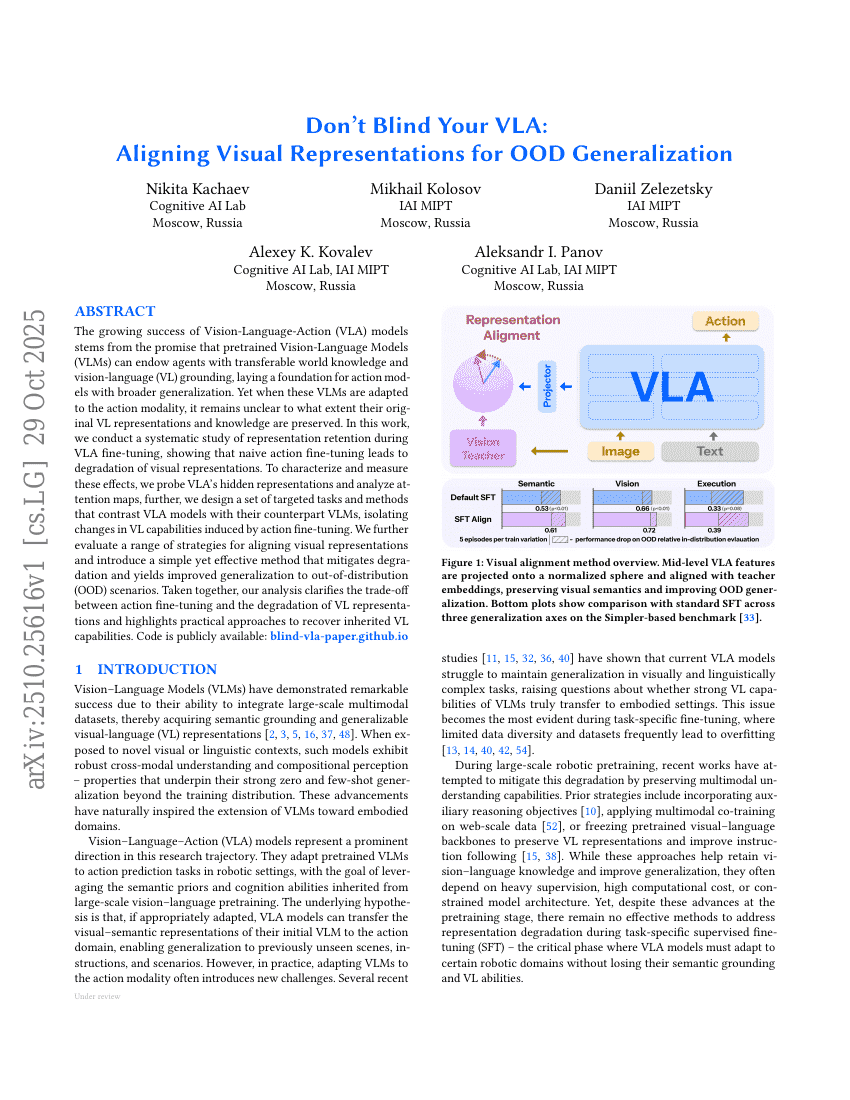 不要盲视你的VLA：面向OOD泛化的视觉表征对齐