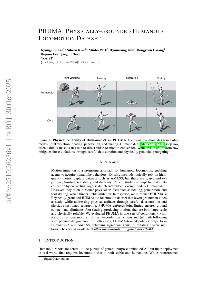 PHUMA：物理基础的人形行走数据集