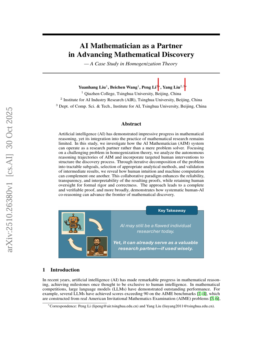 AI Mathematician as a Partner in Advancing Mathematical Discovery -- A Case Study in Homogenization Theory