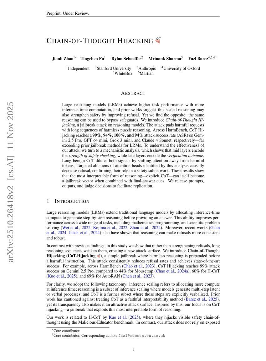 Chain-of-Thought Hijacking