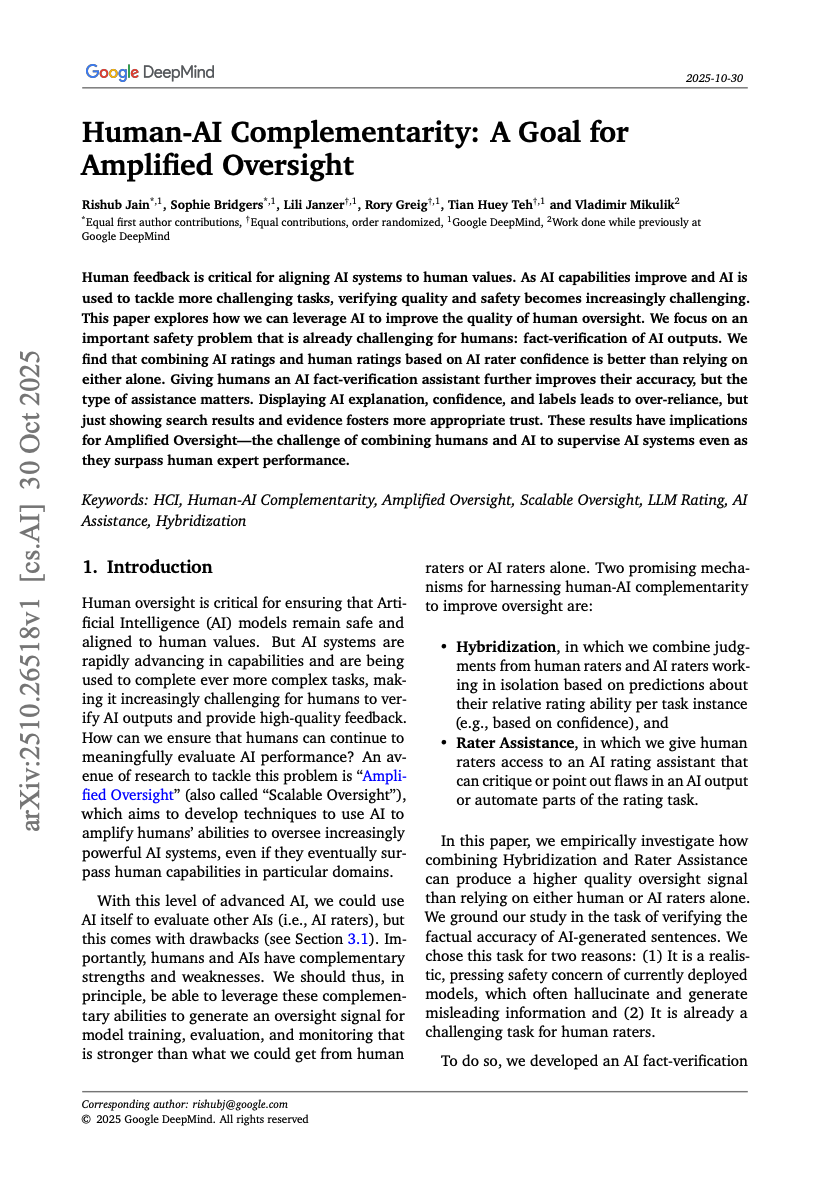 Human-AI Complementarity: A Goal for Amplified Oversight