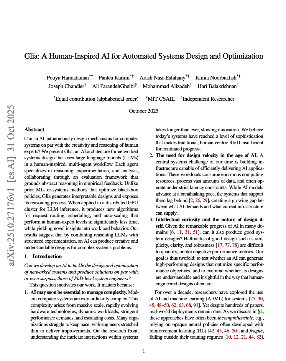 Glia: A Human-Inspired AI for Automated Systems Design and Optimization
