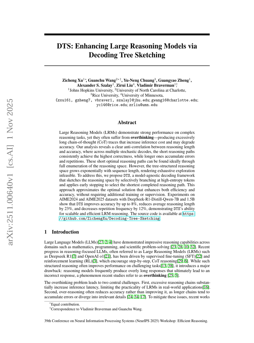 DTS: Verbesserung großer Schlussfolgerungsmodelle durch Decoding-Tree-Skizzierung