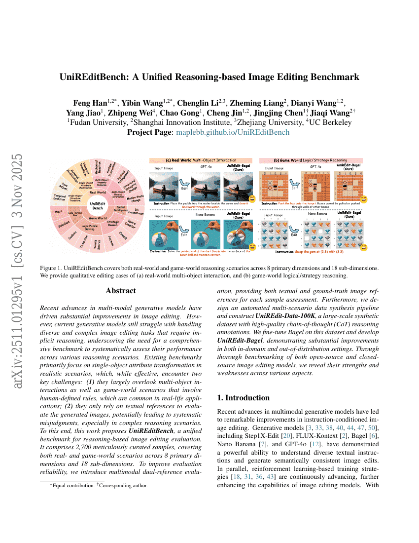 UniREditBench：一个统一的基于推理的图像编辑基准