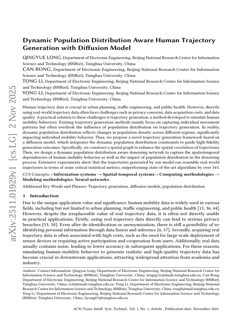 基于扩散模型的动态人口分布感知人类轨迹生成