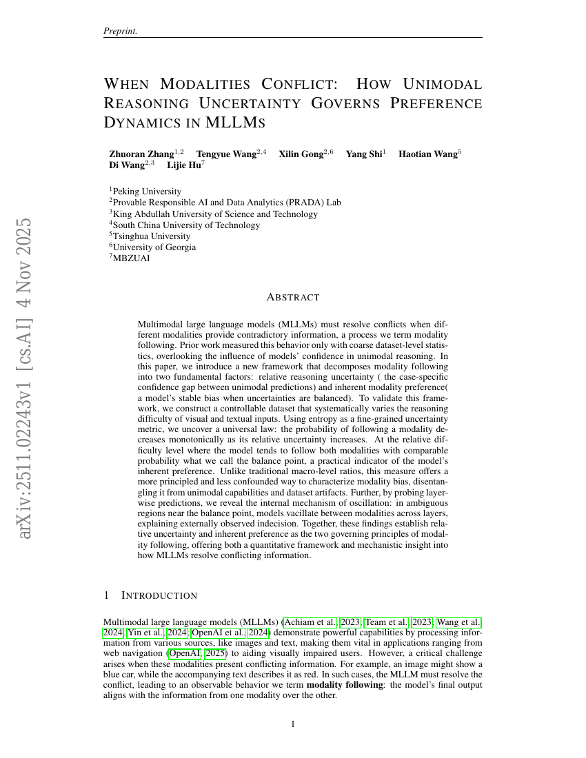 模态冲突时：单模态推理不确定性如何主导MLLMs中的偏好动态