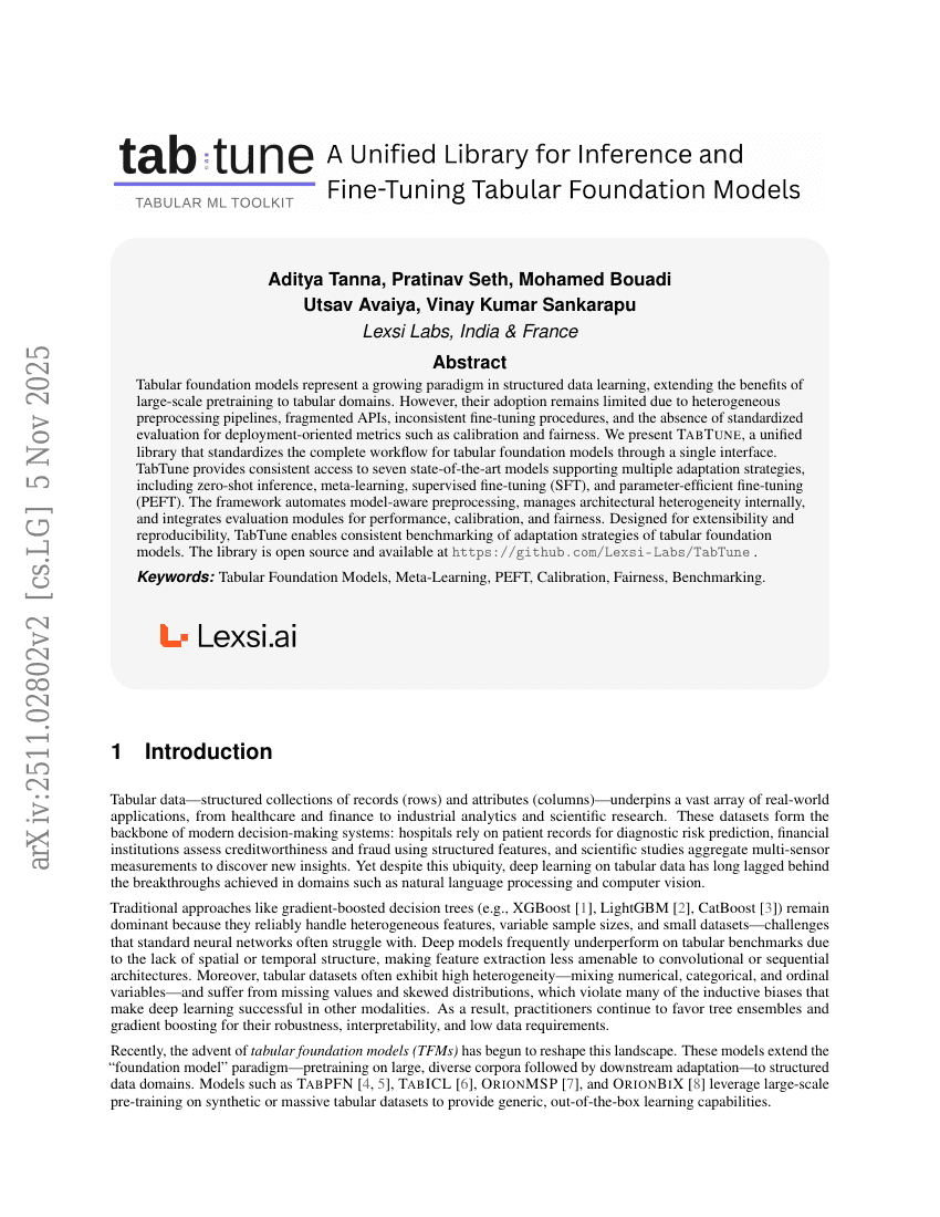 TabTune：用于表格基础模型推理与微调的统一库
