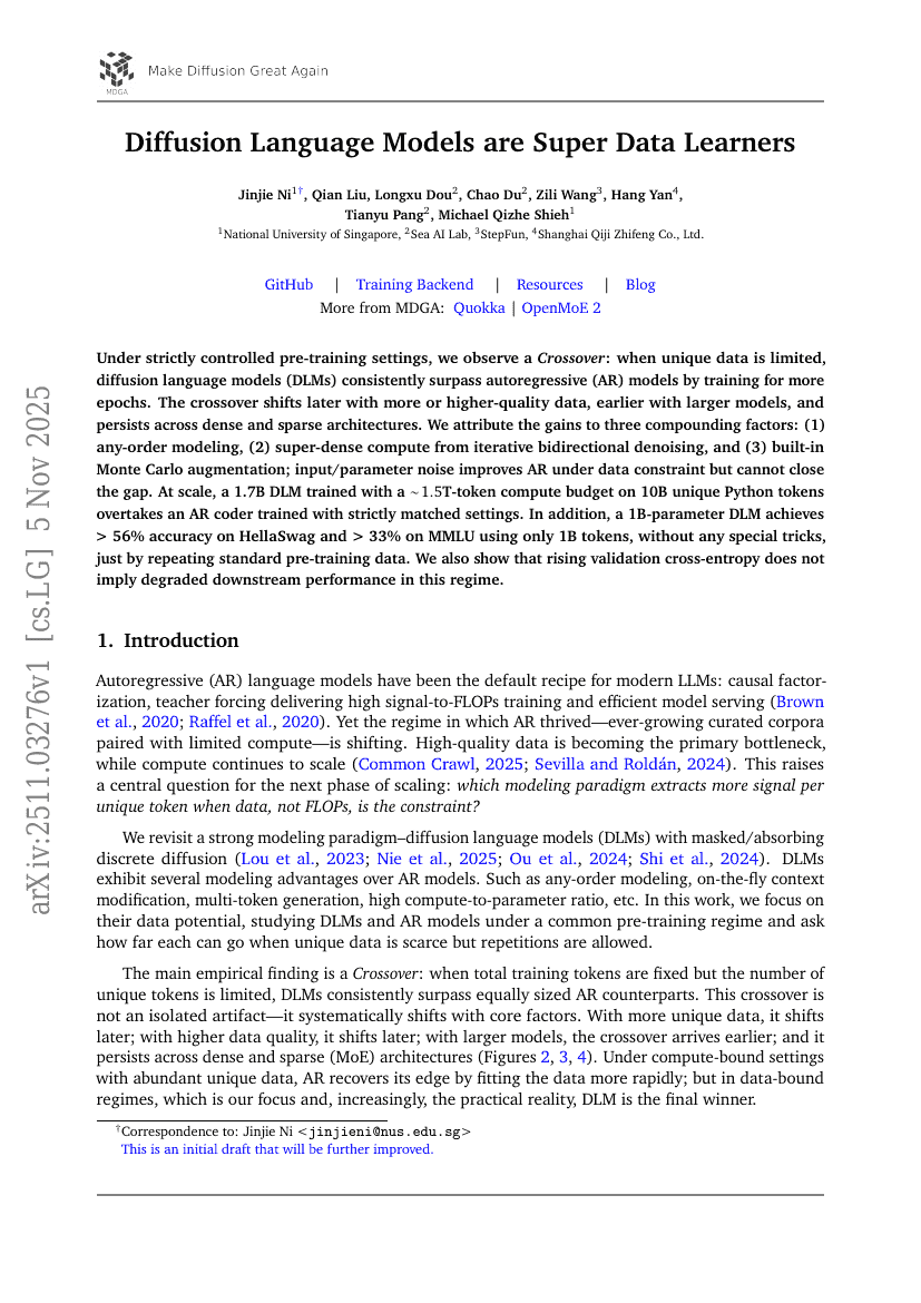 扩散语言模型是超数据学习者
